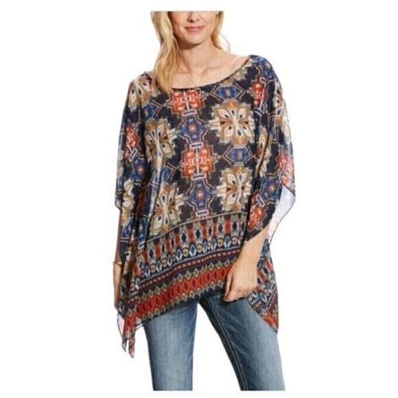 Ariat Navy Wondrous Semi Sheer Tunic Size Medium - Picture 1 of 8